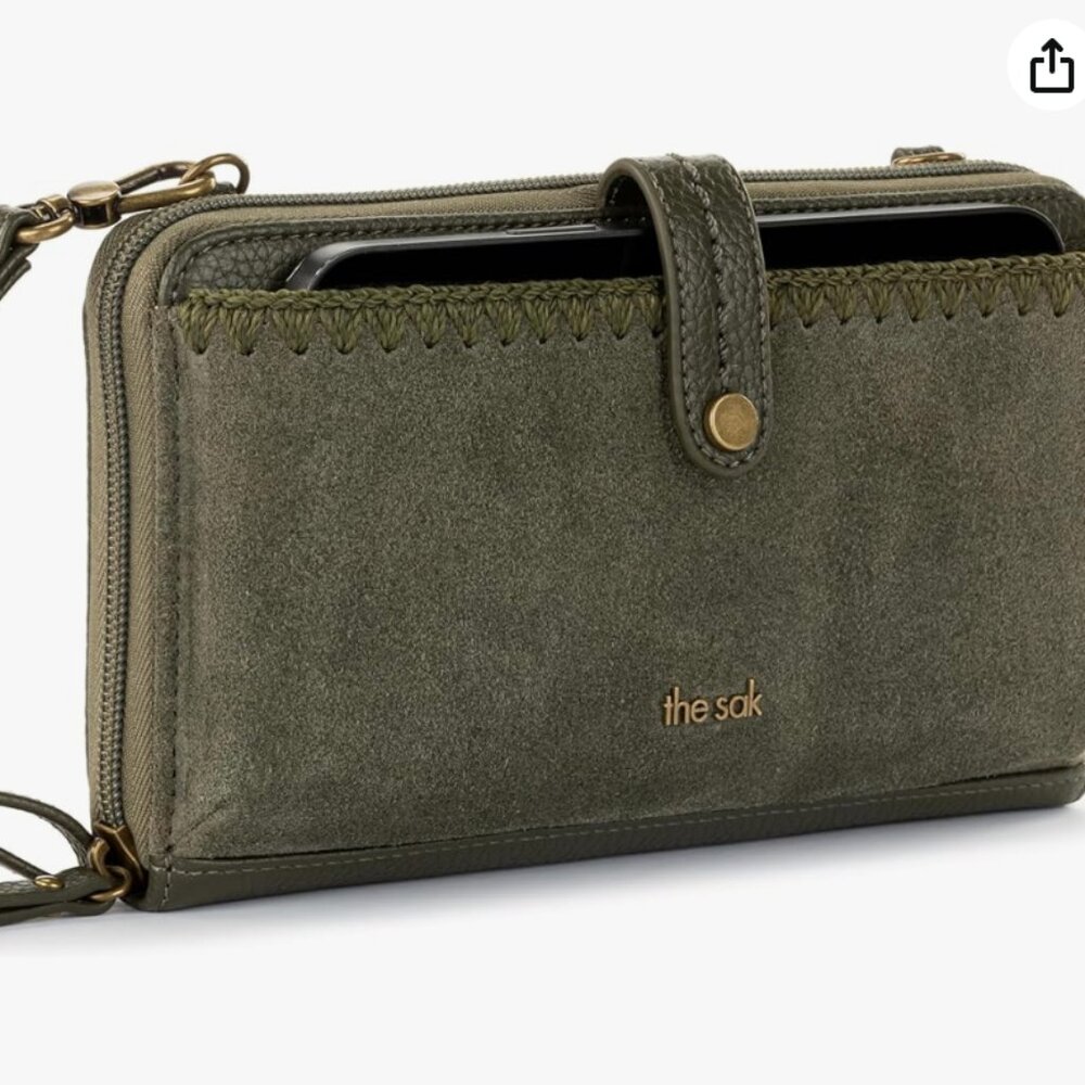 THE SAK Leather And Suede Iris Phone Crossbody Bag in army green